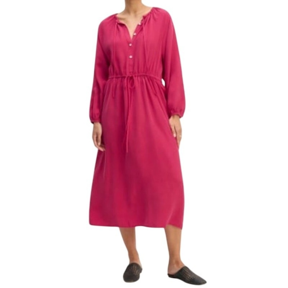Everlane Tencel Gathered Maxi Dress L Pink Button Modest Oversized Quiet Luxury